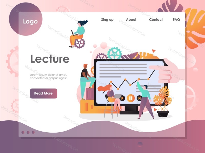 Lecture vector website template, web page and landing page design for website and mobile site development. Online education, corporate training, webinar, conference, e-learning concept.