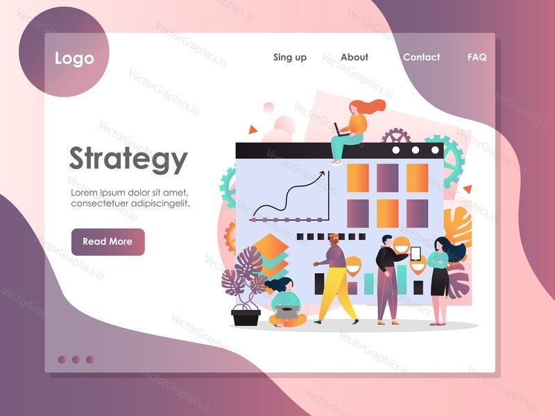 Strategy vector website template, web page and landing page design for website and mobile site development. Strategic project scheduling, planning and management concept.