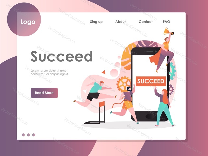 Succeed vector website template, web page and landing page design for website and mobile site development. Leadership, business success, winner concept.