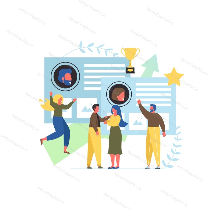 About us, vector flat style design illustration. About us, company information page with business history including awards and recognition achieved concept for web banner, website page etc.