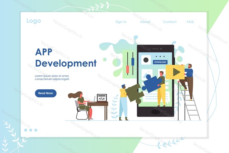 App development vector website template, web page and landing page design for website and mobile site development. Mobile application services concept.