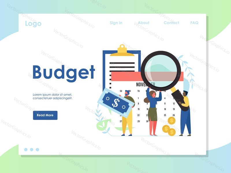 Budget vector website template, web page and landing page design for website and mobile site development. Company budgeting process, budget management, business and finance concept.