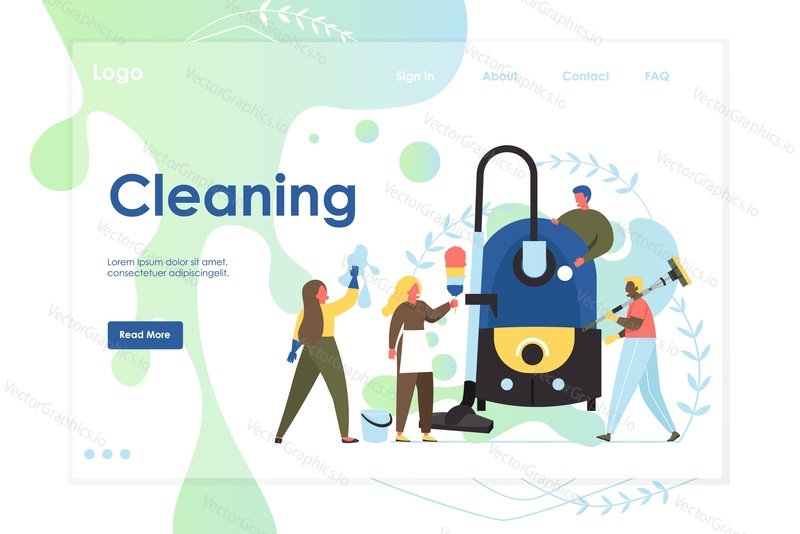 Cleaning vector website template, web page and landing page design for website and mobile site development. Spring house cleaning, professional residential and commercial services concept.
