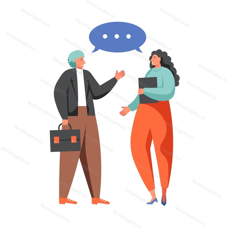 Political dialog between two candidates, politicians, opponents male female characters, vector flat isolated illustration. Political meeting, election campaign, discussing politics, debate, dispute.