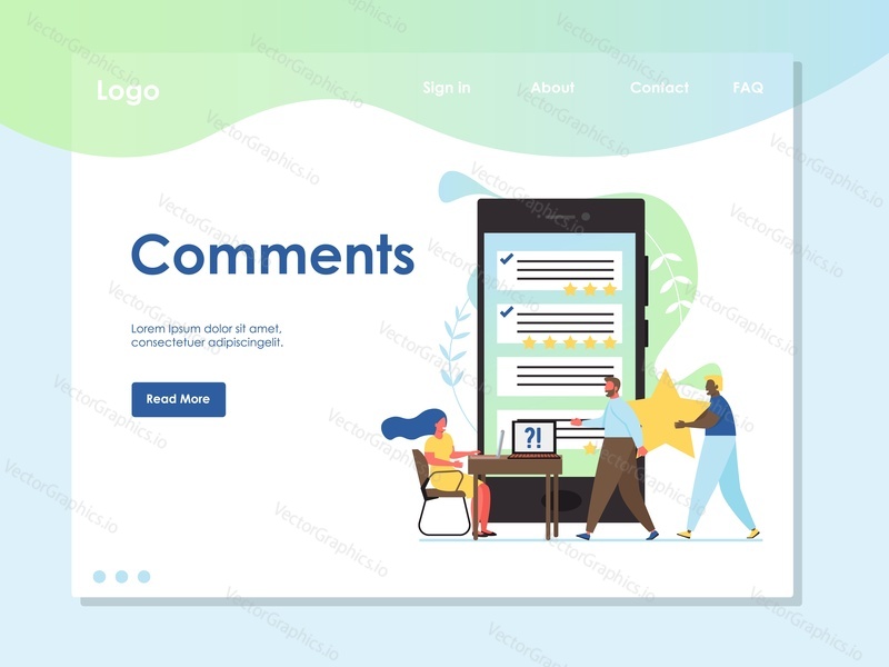 Comments vector website template, web page and landing page design for website and mobile site development. Social media comments, business messaging apps concept.