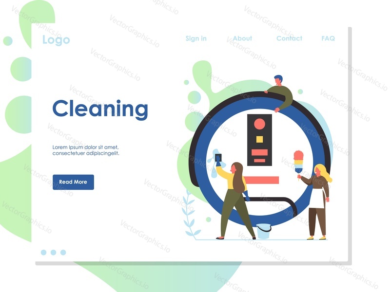 Cleaning vector website template, web page and landing page design for website and mobile site development. Deep home cleaning, professional maid service concept.