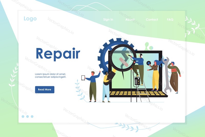 Repair vector website template, web page and landing page design for website and mobile site development. Computer installation, maintenance, recovery, diagnostics services concept.