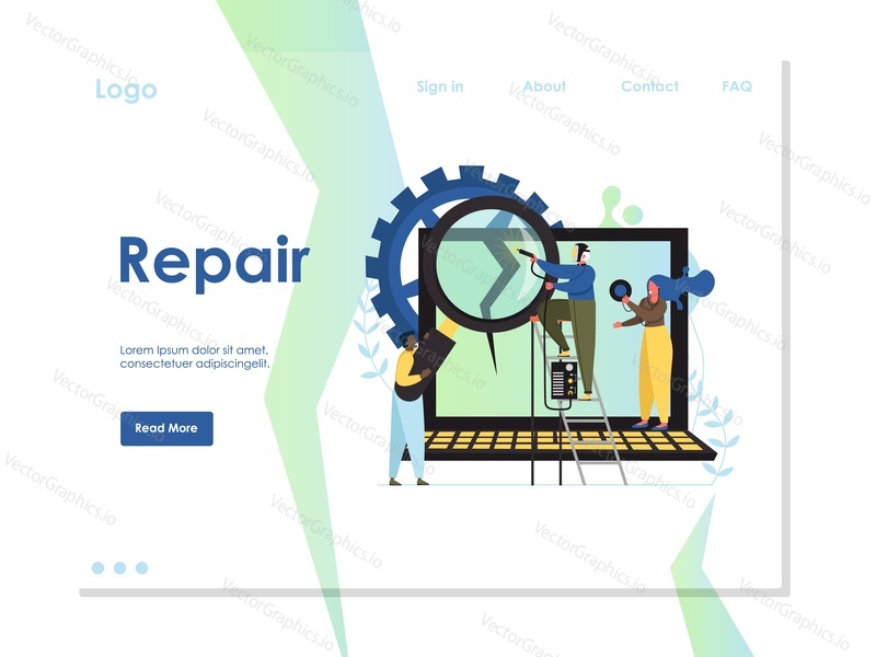 Repair vector website template, web page and landing page design for website and mobile site development. Maintenance, computer recovery and fix services concept.