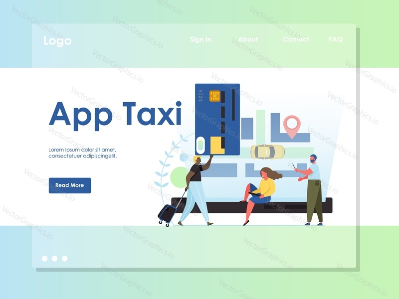 App taxi vector website template, web page and landing page design for website and mobile site development. Mobile app for booking taxi, online payment concept.