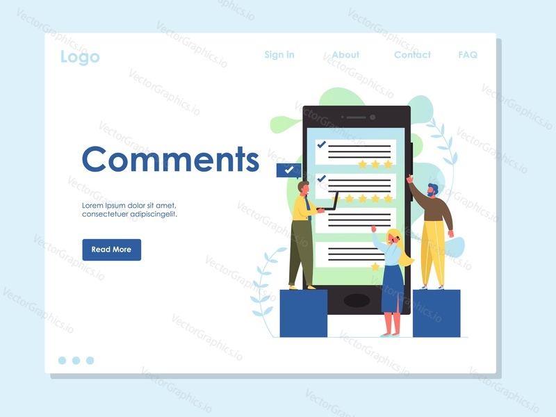 Comments vector website template, web page and landing page design for website and mobile site development. Social media posting concept.