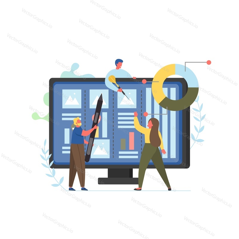 Project management, vector flat style design illustration. Project management software application for teams to plan, track and collaborate online.