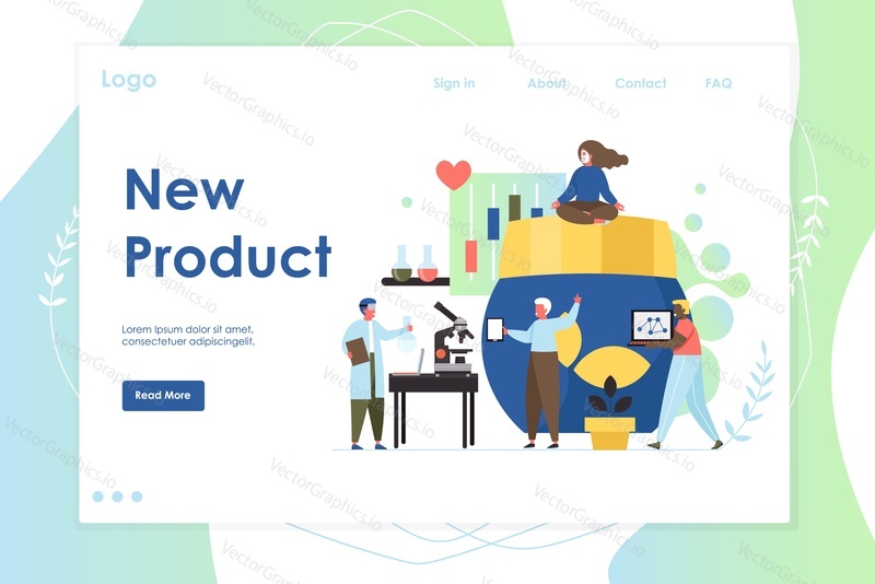 New product vector website template, web page and landing page design for website and mobile site development. Cosmetic product and skincare development, testing service concept.