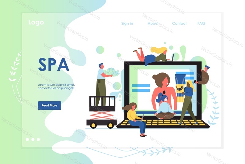 Векторный шаблон веб-сайта Spa, дизайн веб-страницы и целевой страницы для разработки веб-сайтов и мобильных сайтов. Концепция онлайн-бронирования спа-процедур и массажей.