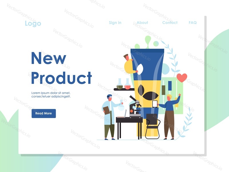 New product vector website template, web page and landing page design for website and mobile site development. Skincare and cosmetic laboratory, beauty industry concept.