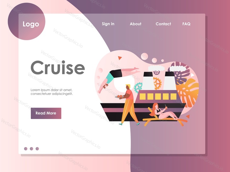 Cruise vector website template, web page and landing page design for website and mobile site development. Sea cruise, summer vacation, voyage concept.