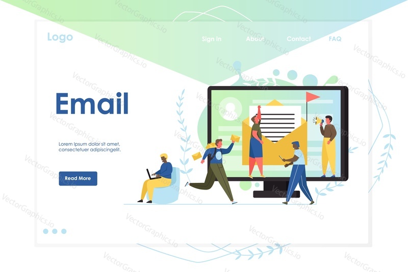Email vector website template, web page and landing page design for website and mobile site development. Online communication, email marketing, digital message concept.