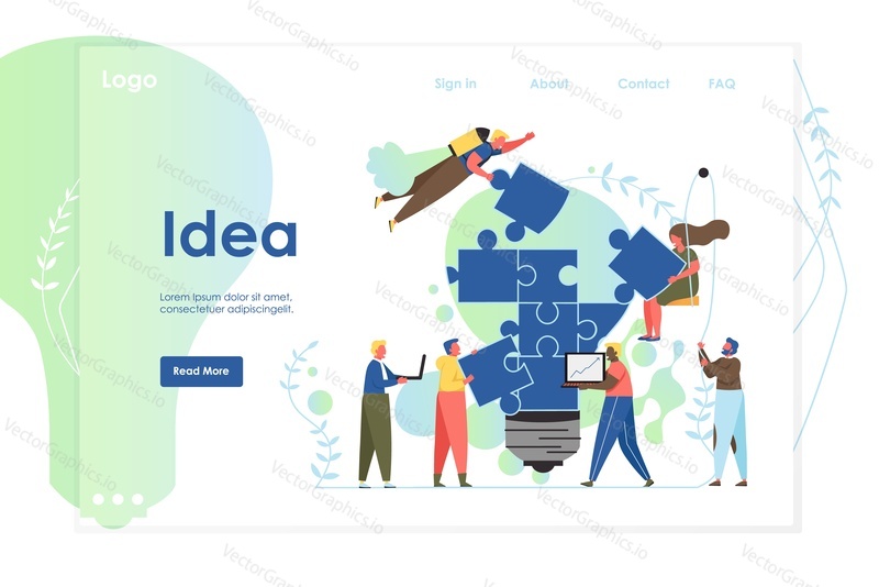 Idea vector website template, web page and landing page design for website and mobile site development. Idea creation process, brainstorming, business innovation, collaboration concept.