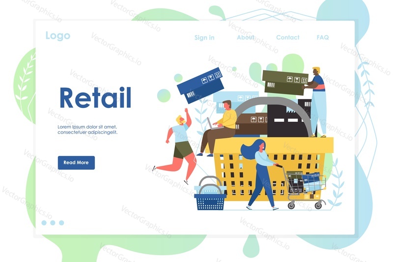Retail vector website template, web page and landing page design for website and mobile site development. Retail, online shopping concept.