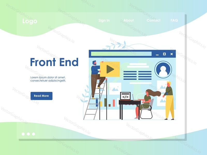 Front end vector website template, web page and landing page design for website and mobile site development. Frontend website, web application creating concept.