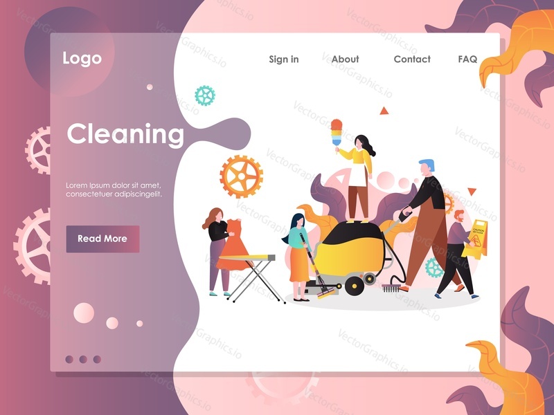 Cleaning vector website template, web page and landing page design for website and mobile site development. Commercial and residential deep house cleaning services.
