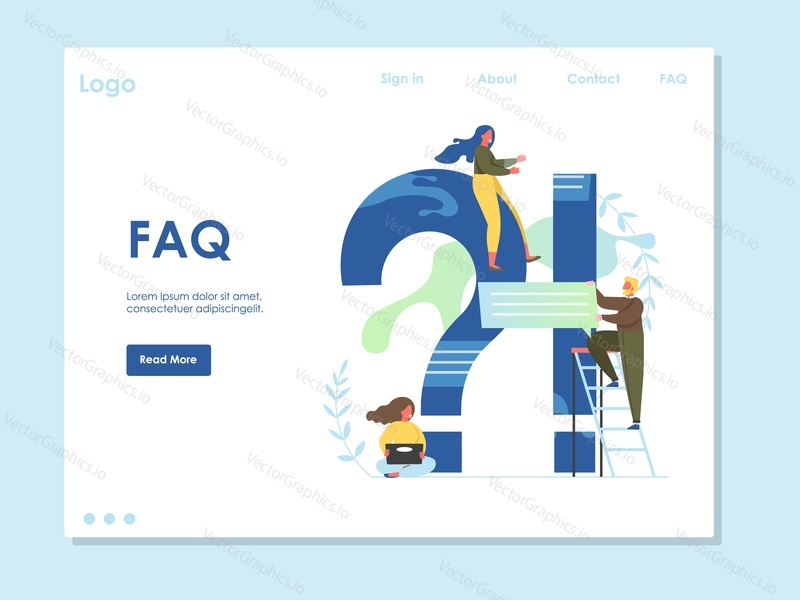 FAQ vector website template, web page and landing page design for website and mobile site development. Frequently asked questions, questions and answers, helpful tips online concept.
