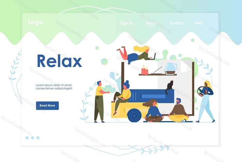 Relax vector website template, web page and landing page design for website and mobile site development. Relaxation, meditation, yoga practice in office concept.