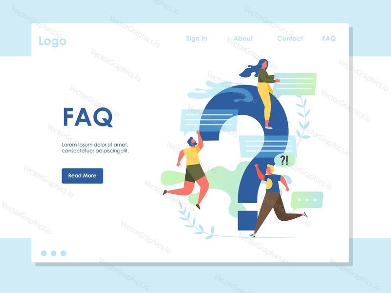FAQ vector website template, web page and landing page design for website and mobile site development. Frequently asked questions, questions and answers, customer support concept.