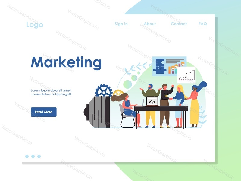 Marketing vector website template, web page and landing page design for website and mobile site development. Digital marketing professionals, business product or service promotion and selling concept.