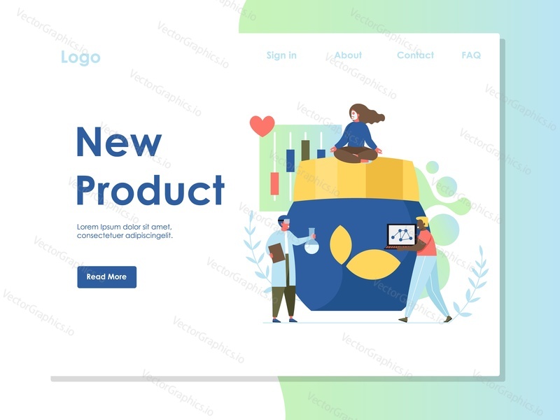 New product vector website template, web page and landing page design for website and mobile site development. Lab testing and quality inspection services for cosmetics and beauty product concept.