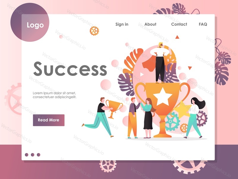 Success vector website template, web page and landing page design for website and mobile site development. Business team celebrating victory, successful project.