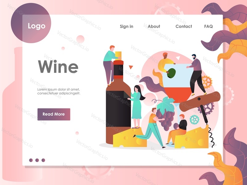 Wine vector website template, web page and landing page design for website and mobile site development. Wine event, tasting, party, festival concept.