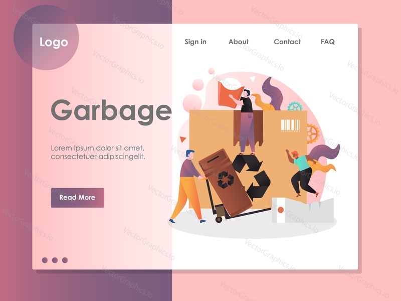 Garbage vector website template, web page and landing page design for website and mobile site development. Sorting paper and cardboard for recycling, waste management, ecology.