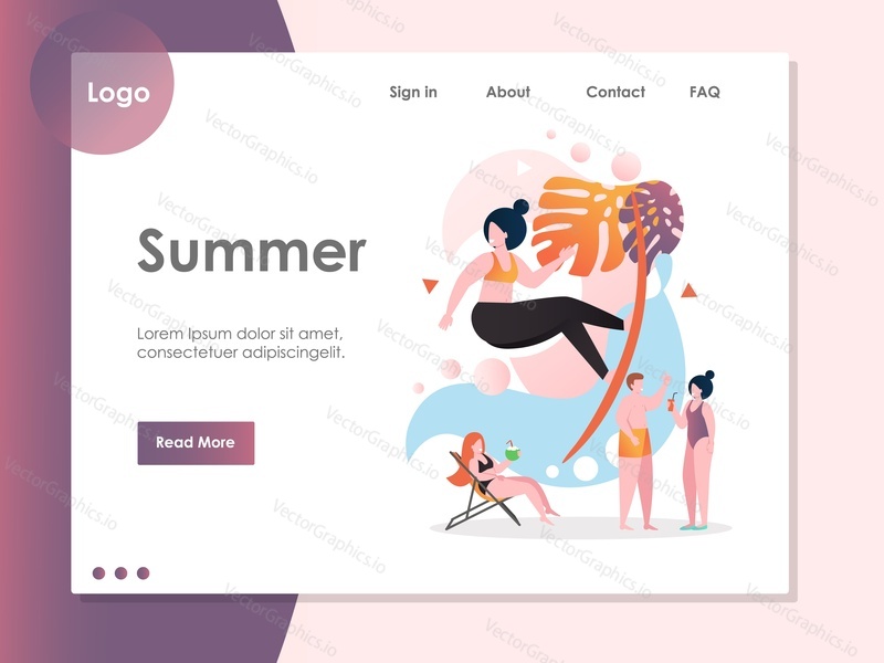 Summer vector website template, web page and landing page design for website and mobile site development. Summer vacation, holiday, beach activities.