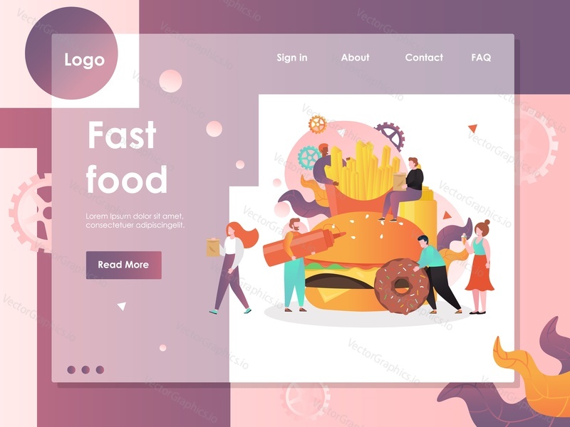 Fast food vector website template, web page and landing page design for website and mobile site development. Unhealthy junk food, fast food restaurant concept.