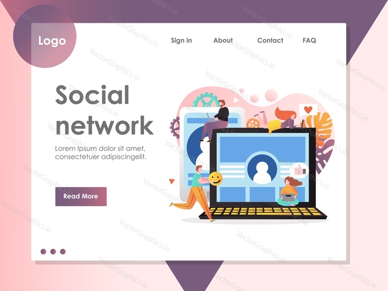 Social network vector website template, web page and landing page design for website and mobile site development. Social media communication technology concept.