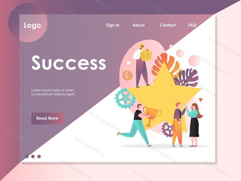 Success vector website template, web page and landing page design for website and mobile site development. Successful team winners getting rewards.