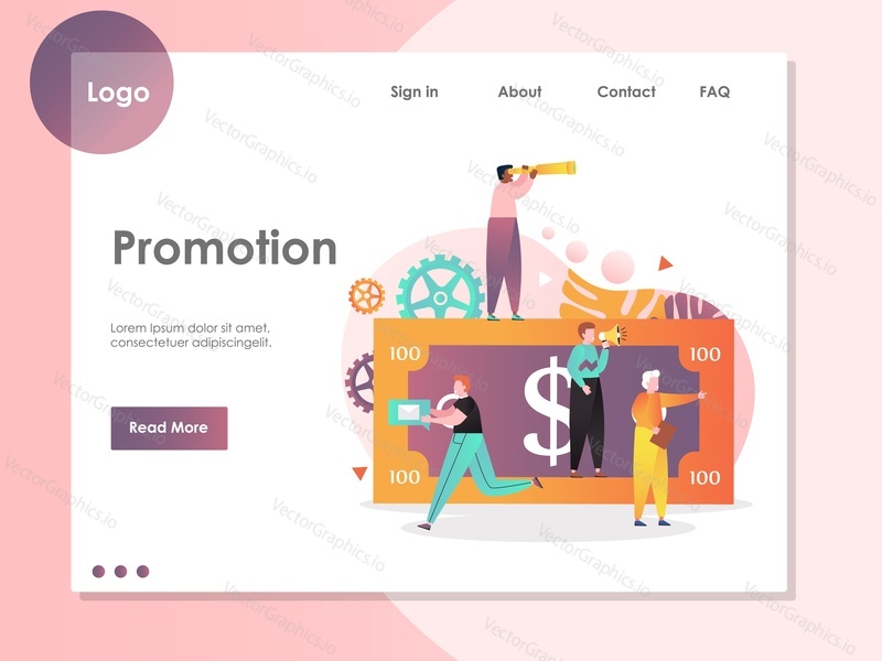 Promotion vector website template, web page and landing page design for website and mobile site development. Bank account promotions and offers, investing money concept.