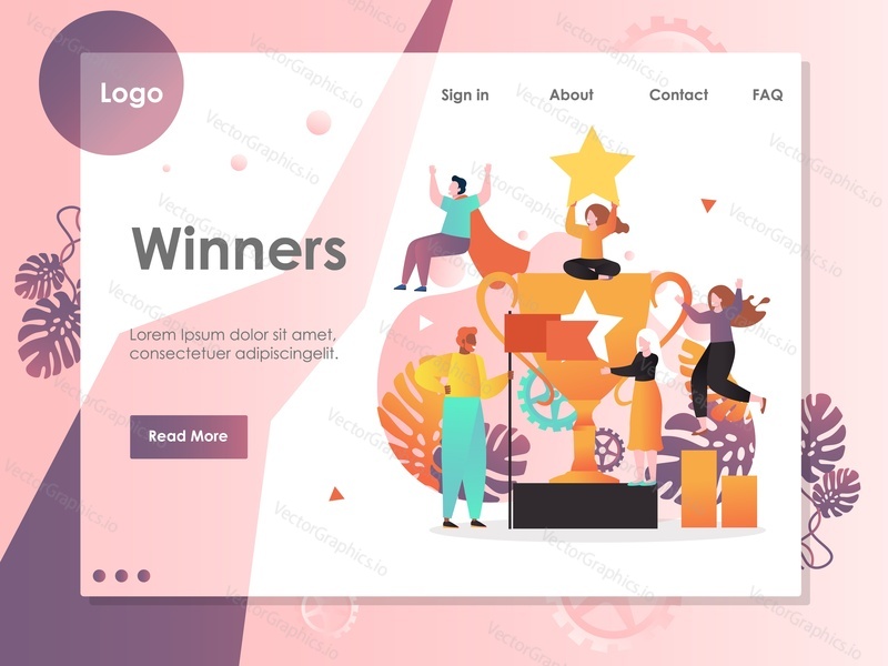 Winners vector website template, web page and landing page design for website and mobile site development. Business team success and achievements concept with characters.