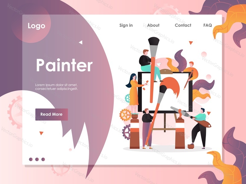 Painter vector website template, web page and landing page design for website and mobile site development. Art school, creative workshop, painter services concept.