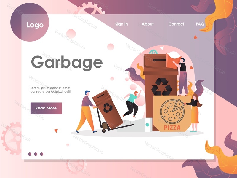 Garbage vector website template, web page and landing page design for website and mobile site development. Paper waste separation, sorting and recycling, environment protection concept with characters