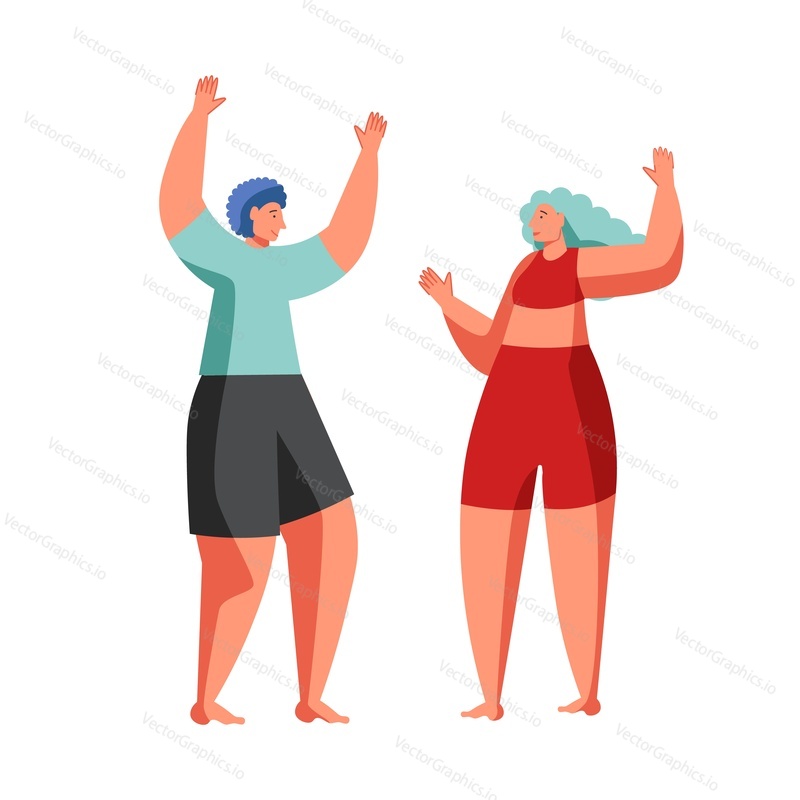 Man and woman dancing, vector flat illustration isolated on white background. Beach party, vacation, summer holidays, summertime.