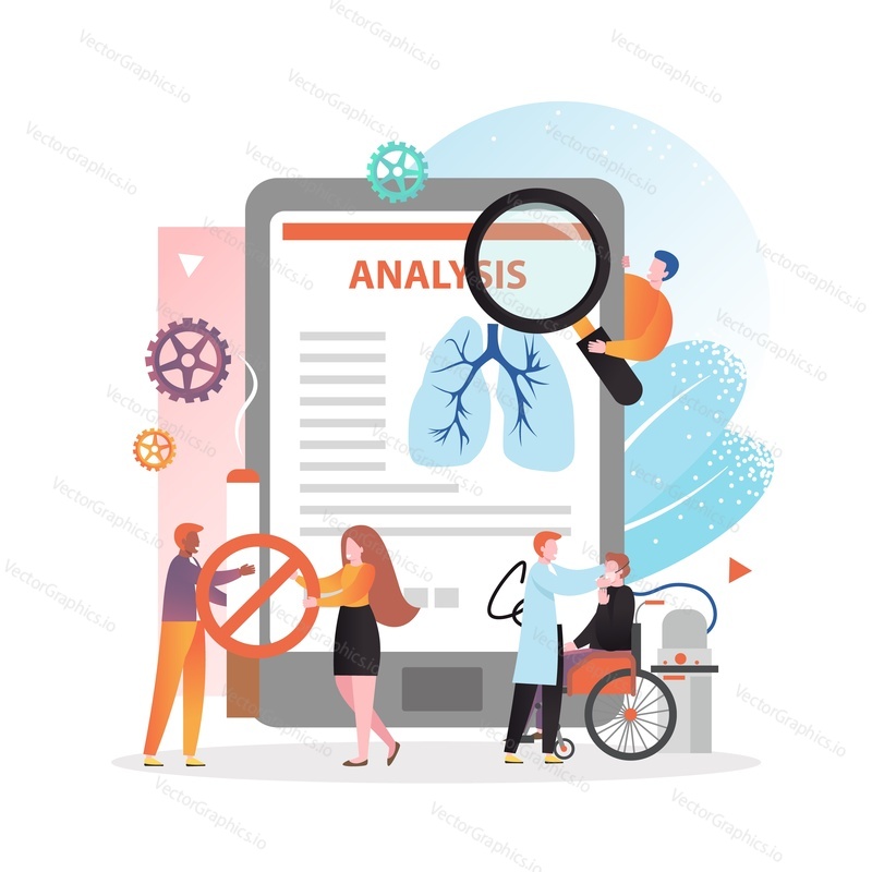 Lung health checkup with medical tests, male and female characters doctors and patients, vector illustration. Pulmonology healthcare, Pulmonary examination concept for web banner, website page etc.