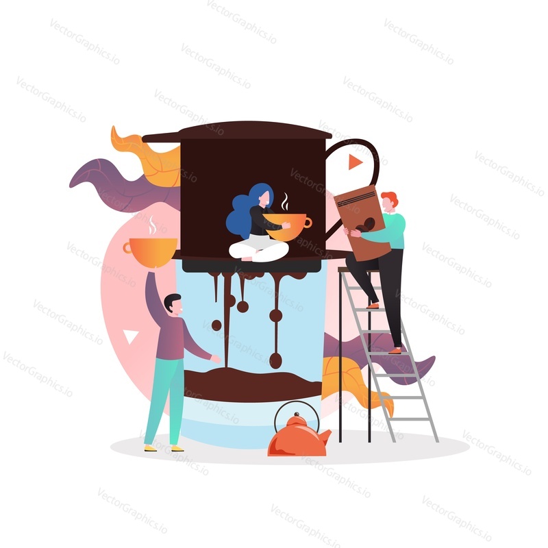 People making coffee using filter coffeemaker, vector illustration. Alternative manual filter coffee brewing concept for web banner, website page etc.