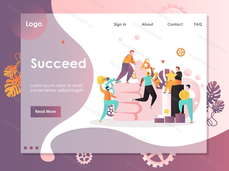 Succeed vector website template, web page and landing page design for website and mobile site development. Business strategy, achievements and success.