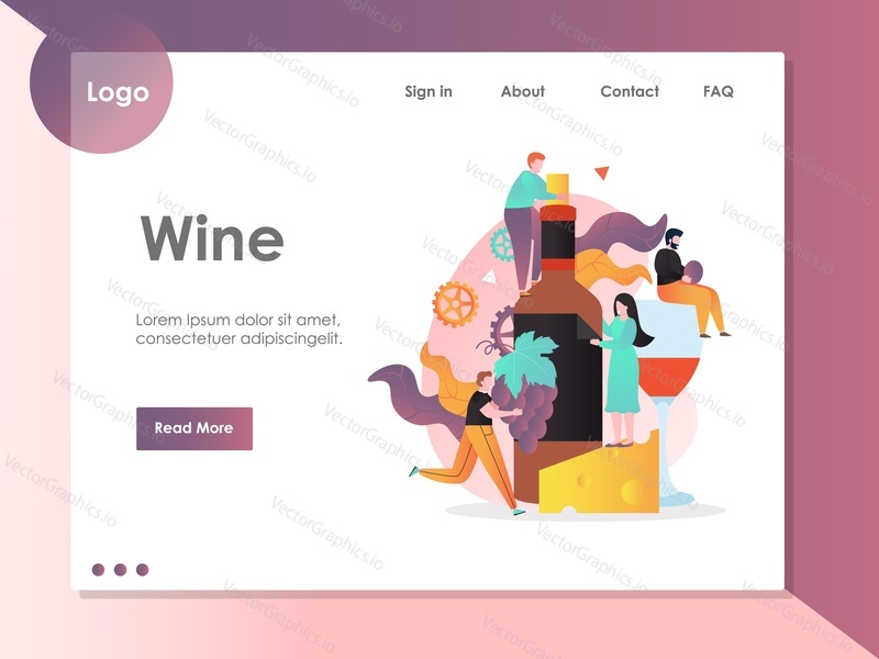 Wine vector website template, web page and landing page design for website and mobile site development. Winery, wine event, tastings concept.