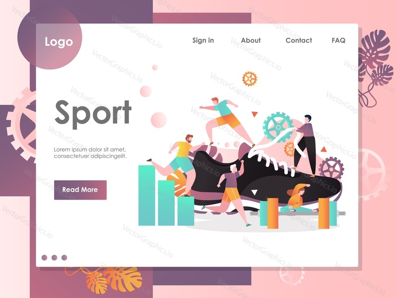 Sport vector website template, web page and landing page design for website and mobile site development. Sport sneaker shoes for gym training, workout, running etc.