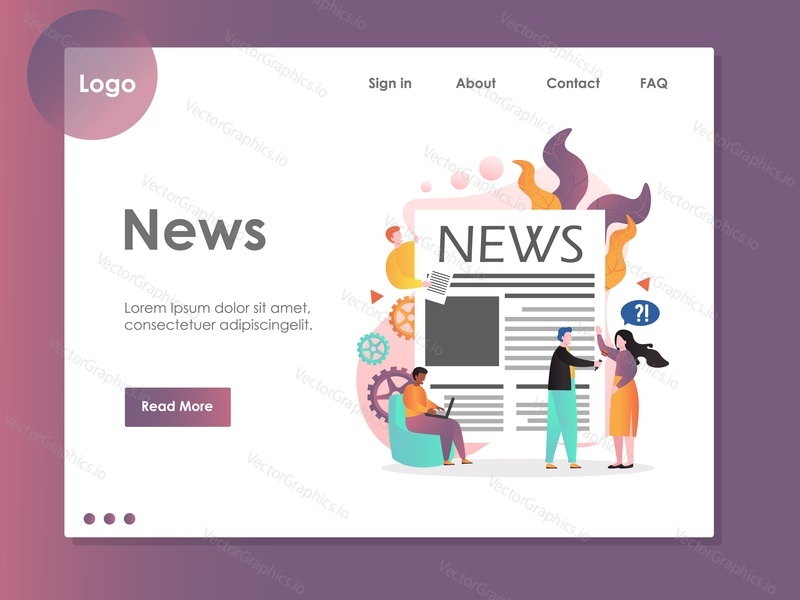 News vector website template, web page and landing page design for website and mobile site development. Press, mass media, daily news reports creating concept.