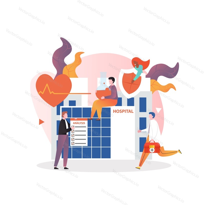 Doctor holding a heart in hand. Red heartbeat. Healthcare concept. Vector illustration isometric design. Isolated on background. Give life. Protection of health.