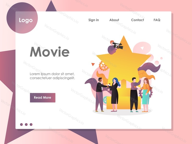 Movie vector website template, web page and landing page design for website and mobile site development. Cinema industry, film making, movie award ceremony or show, film event.