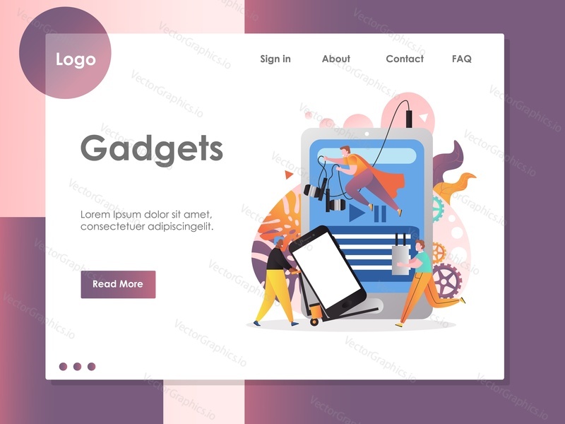 Gadgets vector website template, web page and landing page design for website and mobile site development. Modern electronic devices concept.